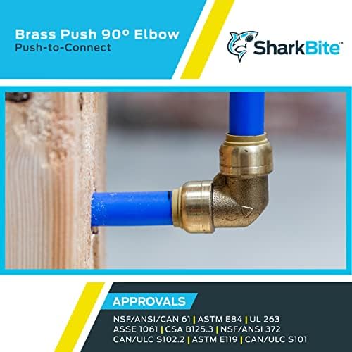 SharkBite 1 Inch 90 Degree Elbow, Pack of 6, Push to Connect Brass Plumbing Fitting, PEX Pipe, Copper, CPVC, PE-RT, HDPE, U260LF