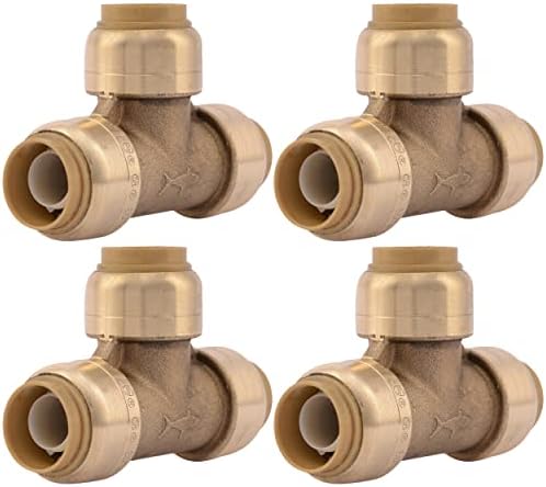 SharkBite 1/2 Inch Tee, Pack of 4, Push to Connect Brass Plumbing Fitting, PEX Pipe, Copper, CPVC, PE-RT, HDPE, U362LFA4