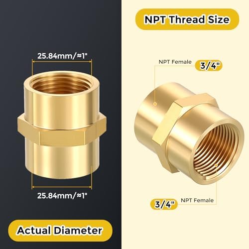 METALLIXITY 6PCS 3/4" FeMale NPT x 3/4" FeMale NPT Thread Brass Coupling
