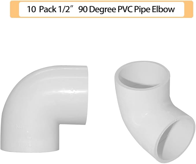 10PCS 1/2" 90 Degree Elbow PVC Pipe Fitting Adapter Coupling Connector Schedule 40 Slip (Socket x Socket) White Color