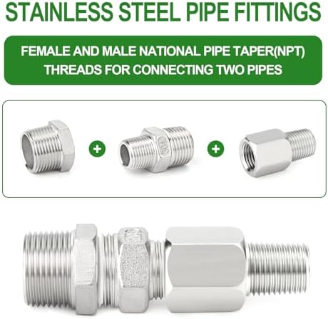TAISHER 5PCS 304 Stainless Steel Pipe Fitting, New Reducer Adapter, 1/8" NPT Male x 1/8" NPT Female, Reducing Pipe Adapter Fitting