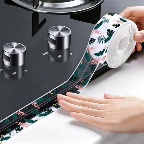 2 Rolls Corner Caulk Strip, Clear Caulk Tape Self Adhesive Sealant Strip PVC Waterproof Sealing Tape Peach Blossom Caulk Sealant Tape for Kitchen Sink Corner Bathroom Bathtub Toilet Edge (Set #3)