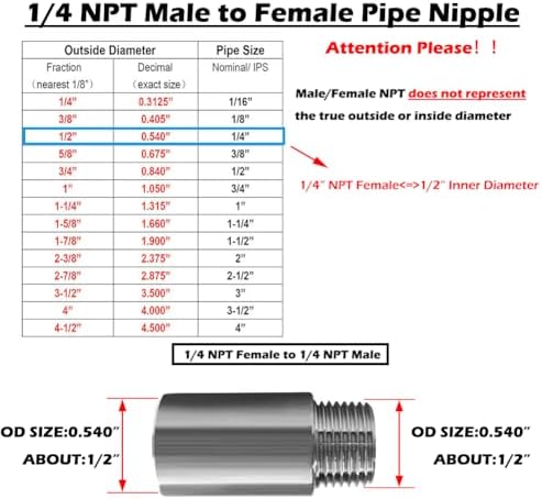 Beduan 304 SS 1/4 Male to Female NPT Threaded Pipe 2 Length Nipple 2PCS
