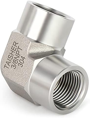 TAISHER 2PCS 304 Stainless Steel 90 Degree Barstock Street Elbow, 3/8 Inch NPT Female Pipe to 3/8 Inch NPT Female 304 Stainless Pipe Fitting