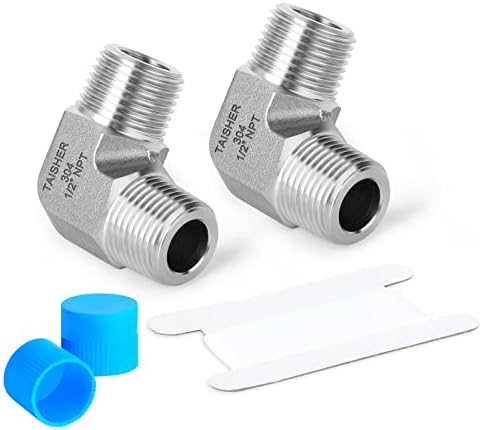 TAISHER 2PCS 304 Stainless Steel 90 Degree Barstock Street Elbow, 1/2" NPT Male Pipe to 1/2" NPT Male 304 Stainless Pipe Fitting