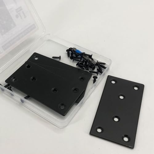 QSJ 4 Pack Black Flat Mending Plate,Six-Hole Metal Bracket, Straight Steel Brace 3.94 x 1.97'', Fixing Joining Plate for Wood with 24PCS Screws, 1x Screwdriver.