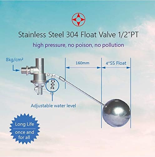 304 Stainless Steel Balanced Float Ball Valve, Tank Mount, 100 Psi (1/2")