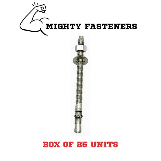 Premium 316 Stainless Steel Wedge Anchor, 3/8"-16 X 5 – Heavy Duty Corrosion Resistant Fastener for Concrete and Masonry Applications 25 Pack