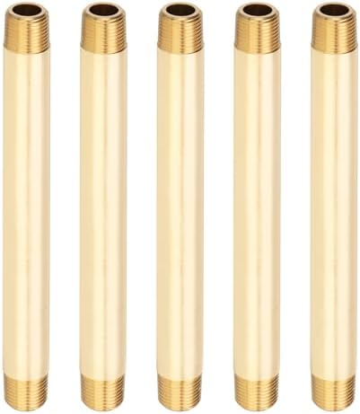 PATIKIL 5Pcs 6" Long 3/8" x 3/8" NPT Male Brass Pipe Fitting Long Nipple, Brass Tone