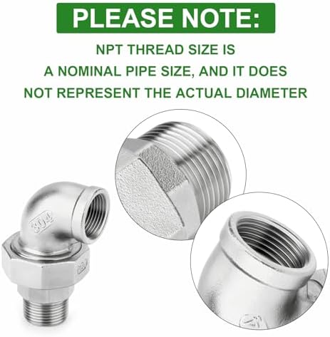 TAISHER 2PCS 304 Stainless Steel 90 Degree Elbow Union, 3/4" NPT Female x 3/4" NPT Male Cast Pipe Fitting