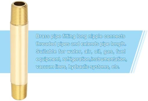 PATIKIL 1/8" x 1/8" NPT Male Brass Pipe Fitting Long Nipple, 2Pcs 3" Long Straight Pipe Fitting Connector Extender for Fuel, Air, Water, Oil, Gas System Connection, 1200PSI