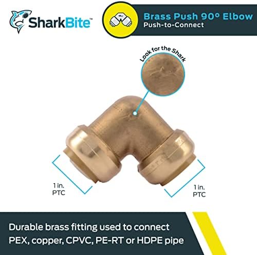 SharkBite 1 Inch 90 Degree Elbow, Push to Connect Brass Plumbing Fitting, PEX Pipe, Copper, CPVC, PE-RT, HDPE, U260LFA