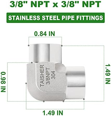 TAISHER 2PCS 304 Stainless Steel 90 Degree Barstock Street Elbow, 3/8 Inch NPT Female Pipe to 3/8 Inch NPT Female 304 Stainless Pipe Fitting