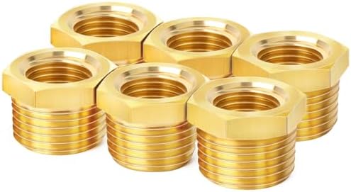ChillWaves Brass Pipe Fitting, Reducer Hex Bushing 1/2" NPT Male x 3/8" NPT Female Thread Adapter(6-PACK)