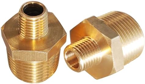 2pcs 3/4" NPT x 1/4" NPT Brass Nipple, 3/4 to 1/4 Adapter Fitting Reducing Solid Hex Brass Nipple, 3/4 Male to 1/4 Male Reducer Pipe Fittings for Extending and Connecting Pipes