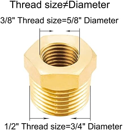 Joywayus 10Pcs Brass Reducing Hex Bushing 1/2" NPT Male to 3/8" NPT Female
