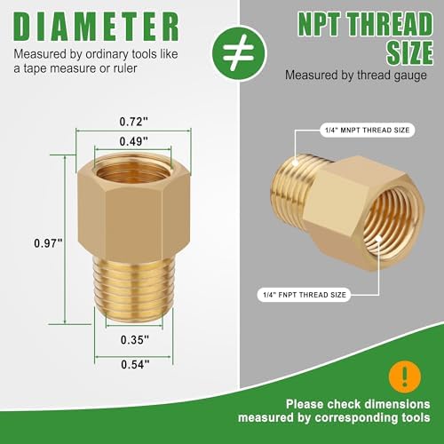 5PCS Brass Pipe Fittings Adapter,1/4" NPT Male to 1/4" NPT Female