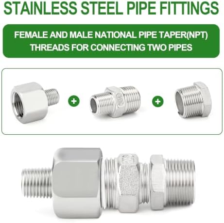 TAISHER 10PCS 304 Stainless Steel Pipe Fitting, New Reducer Adapter, 1/4" NPT Male x 3/8" NPT Female, Reducing Pipe Adapter Fitting