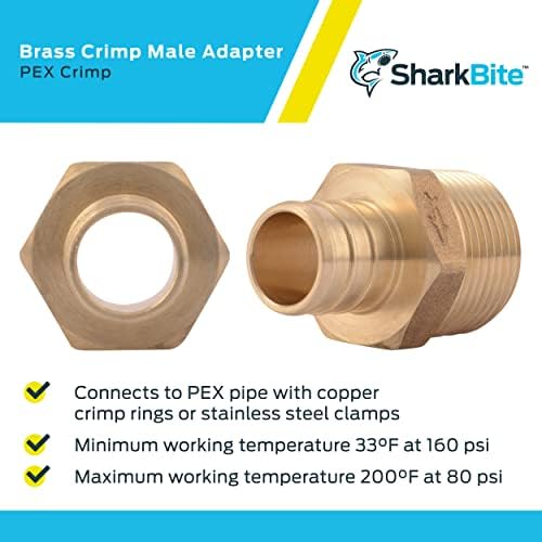 SharkBite 3/4 Inch Crimp MNPT Male Adapter, Pack of 10, Brass Plumbing Fitting, PEX Pipe, Copper, UC134LFA10