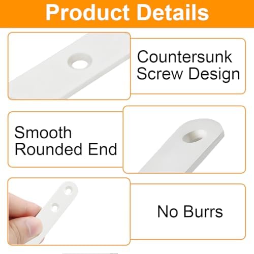 6 Pack White Flat Brackets, 6 Inch Straight Brace Mending Plate with Screws