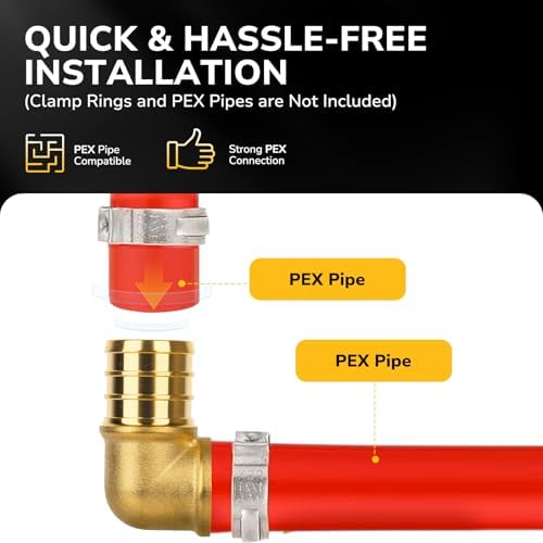 Pex Fittings, 1" Pex 90 Degree Elbow, Heavy-Duty Brass Crimp Fittings for PEX Pipes with Leak-Resistant Construction, NSF & UPC Certified, 5-Pack