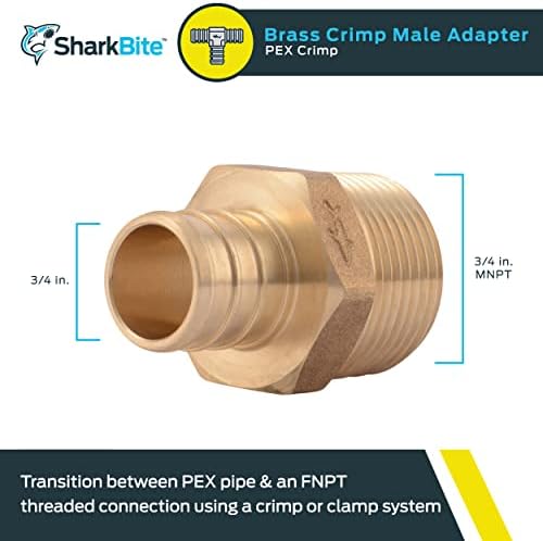 SharkBite 3/4 Inch Crimp MNPT Male Adapter, Brass Plumbing Fitting, PEX Pipe, Copper, UC134LFA