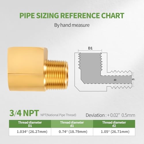 1 Pack Brass Pipe Fitting 90 Degree Elbow 3/4" NPT Male x 3/4" NPT Female