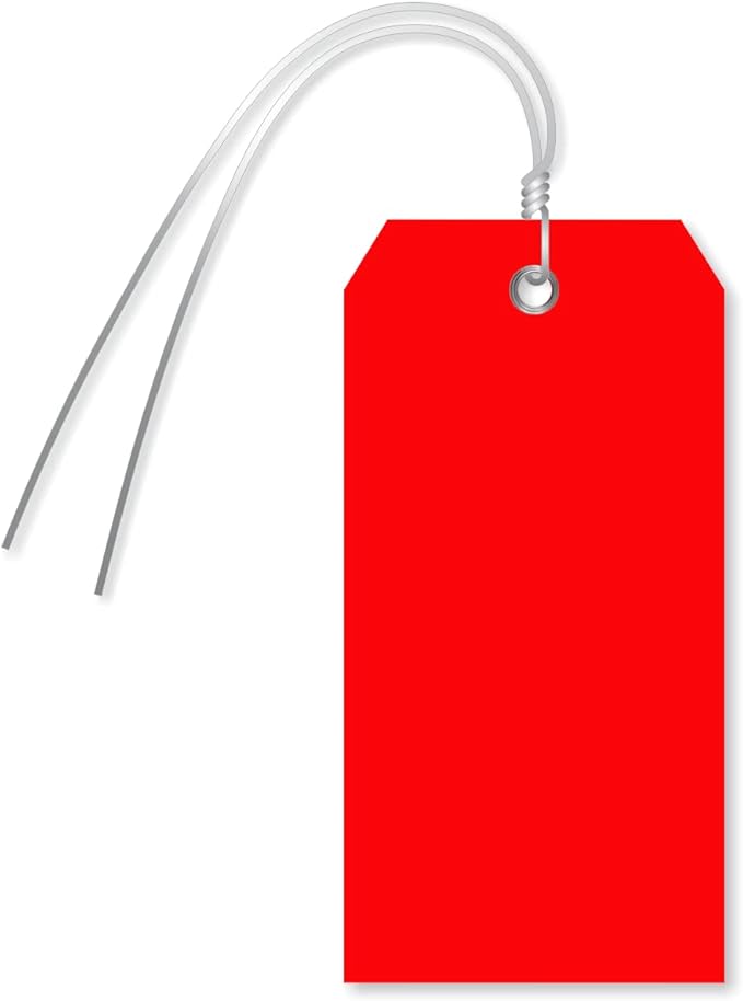 SmartSign Pack of 100 Red Plastic Tags with Wires, 4.75 x 2.375 inch, Metal Eyelet, 10 mil Tear-Proof Polylith Plastic Size-5, Writable