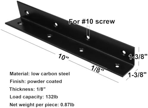 4 Pack 10" Wide Corner L Bracket, Stair Stringer Hanger