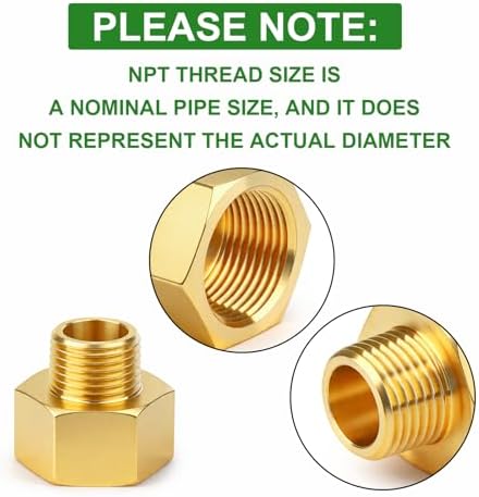 TAISHER 6PCS Brass Pipe Fitting, Reducer Adapter, 1/8" Female x 1/8" Male NPT Pipe