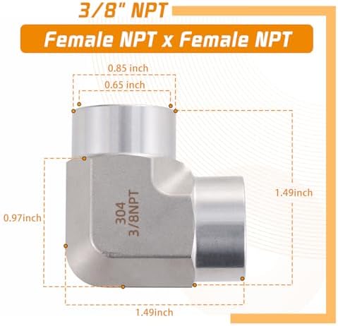 Stainless Steel Pipe Fitting 90 Degree Barstock Street Elbow 3/8" NPT Female x 3/8" NPT Female 2 Pack