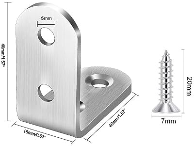 10pcs L Brackets - Corner Brace Set, Heavy Duty Right Angle Brackets (90 Degree) for Wood Shelves & Dressers, Stainless Steel, 40x40mm, Includes 40 Screws