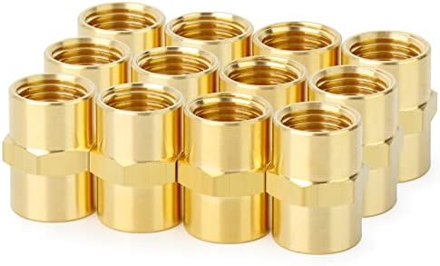 ChillWaves Brass Pipe Fitting, Hex Coupling 1/8" NPT Female x 1/8" NPT Female Thread Adapter(12-PACK)