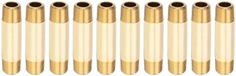 PATIKIL 10Pcs 3" Long 3/8" x 3/8" NPT Male Brass Pipe Fitting Long Nipple, Brass Tone