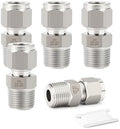 5PCS 304 Forging of Stainless Steel Compression Tube Pipe Fitting Connector, 3/8" Tube OD x 3/8" NPT Male Straight Adapter for fuel/air/liquid/oil/gas/vacuum pipelines