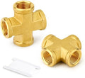 GASHER 2PCS Brass Pipe Fitting, Cross 4 Way Pipe Fitting, 1/8" NPT Female Pipe