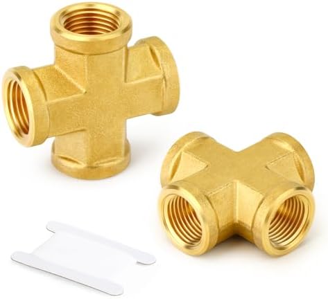 GASHER 2PCS Brass Pipe Fitting, Cross 4 Way Pipe Fitting, 1/8" NPT Female Pipe
