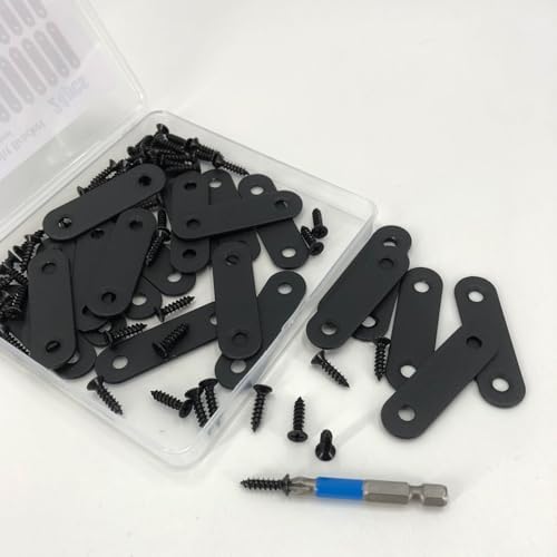 QSJ 24 Pcs Black Straight Bracket Mending Plate for Wood Stainless Steel Straight Brackets 56mm / 2.2" Wood Brace with Screws and Screwdriver