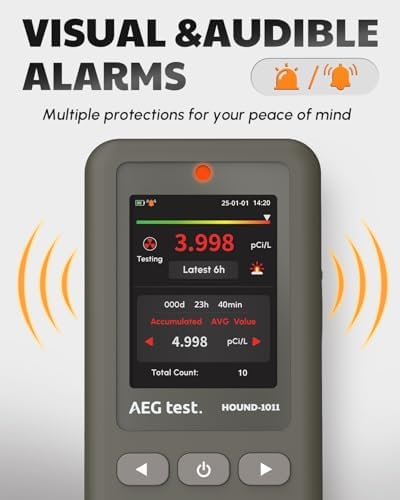 HOUND-1011 Portable Radon Detector for Home, Lightweight, High-Accuracy Sensor, 45-Day Monitoring, Easy-to-Use Radon Tester, Short- & Long-Term in pCi/L or Bq/m³ for Basement – Gray