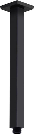 Matte Black Shower Arm with Flange 12 Inch Replacement Extension Pipe Stainless Steel Rainfall Shower Head Extender Arm, Square Shaped