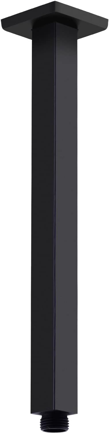 Matte Black Shower Arm with Flange 12 Inch Replacement Extension Pipe Stainless Steel Rainfall Shower Head Extender Arm, Square Shaped