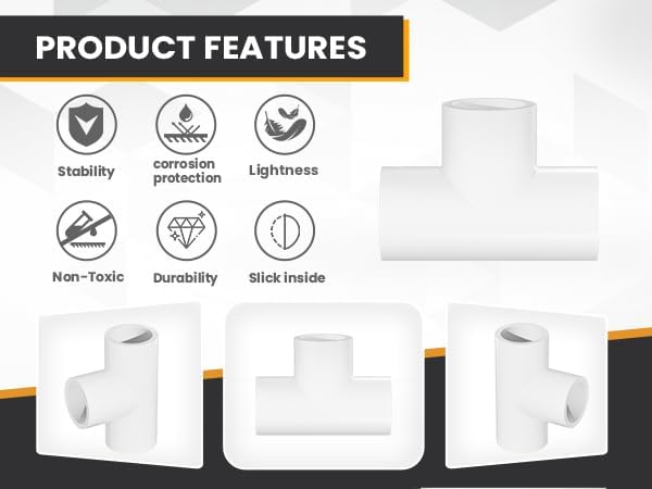 1-1/2" Tee 3-Way Pipe Fittings, 4 Pcs Heavy Duty Right Angle Connector (Socket x Socket), Schedule 40 Coupling Adapter