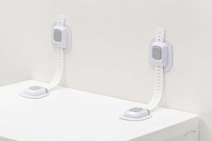 YEYA No Drill Anti tip Furniture Adjustable Straps Wall Anchors for Baby proofing with Strong 3M Adhesive Backing (Upgraded 2P)