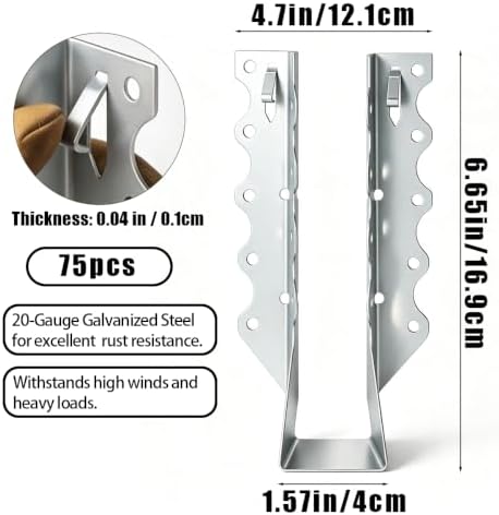 75 Pcs 2x8 Joist Hangers, Galvanized Hurricane Ties Brackets