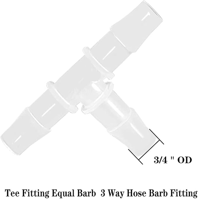 3/4" Tee Fitting Equal Barb 3 Way Hose Barb Adapter Union (Pack of 5)