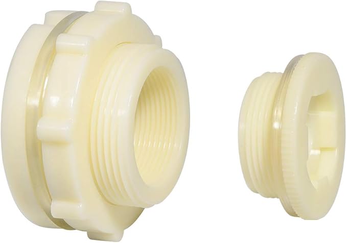 Quickun 1-1/2" ABS Bulkhead Water Tank Connector Adapter Fitting with Plugs Thru-Bulk Pipe Fitting (Set of 1)