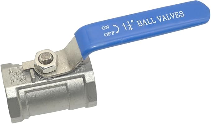 VARMHUS 2PCS 1-1/4" Stainless Steel 304 Ball Valve 1Pc Type NPT Female Threaded with Heavy Duty Blue Vinyl Insulation Handle,CF8M Ristricted Flow,1000 WOG (2PCS 1-1/4")