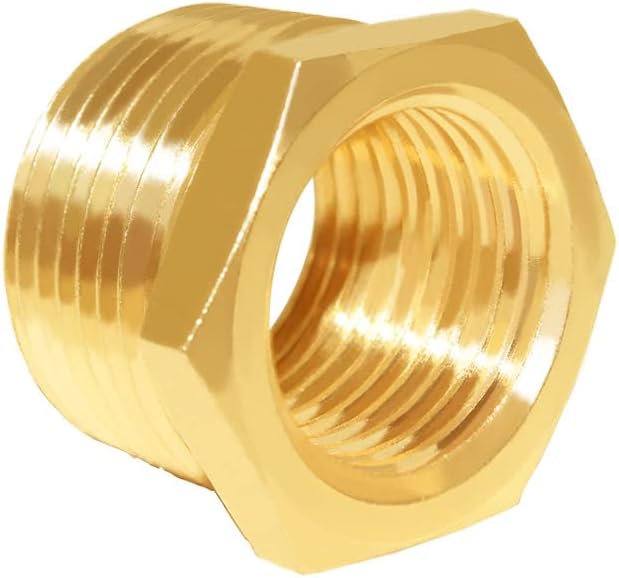 Hooshing 2PCS Brass Reducer Hex Bushing 3/4" NPT Male to 1/2" NPT Female Reducing Pipe Adapter Fittings