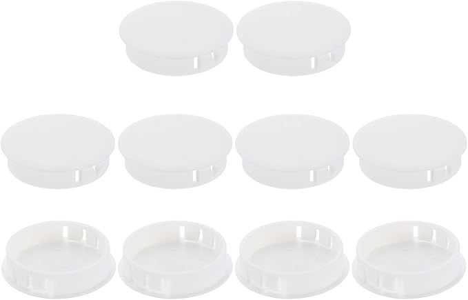 uxcell 10Pcs Plastic Hole Plugs, 45mm(1-3/4") Flush Type Panel Plugs, Round Snap Knockout Locking Plugs for Furniture Insert End Caps Panels, White