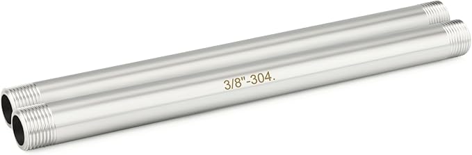 TAISHER 2PCS Stainless Steel Pipe Fittings, 3/8" BSP Male x 3/8" BSP Male Threaded, 8" Length Nipple Cast Pipe